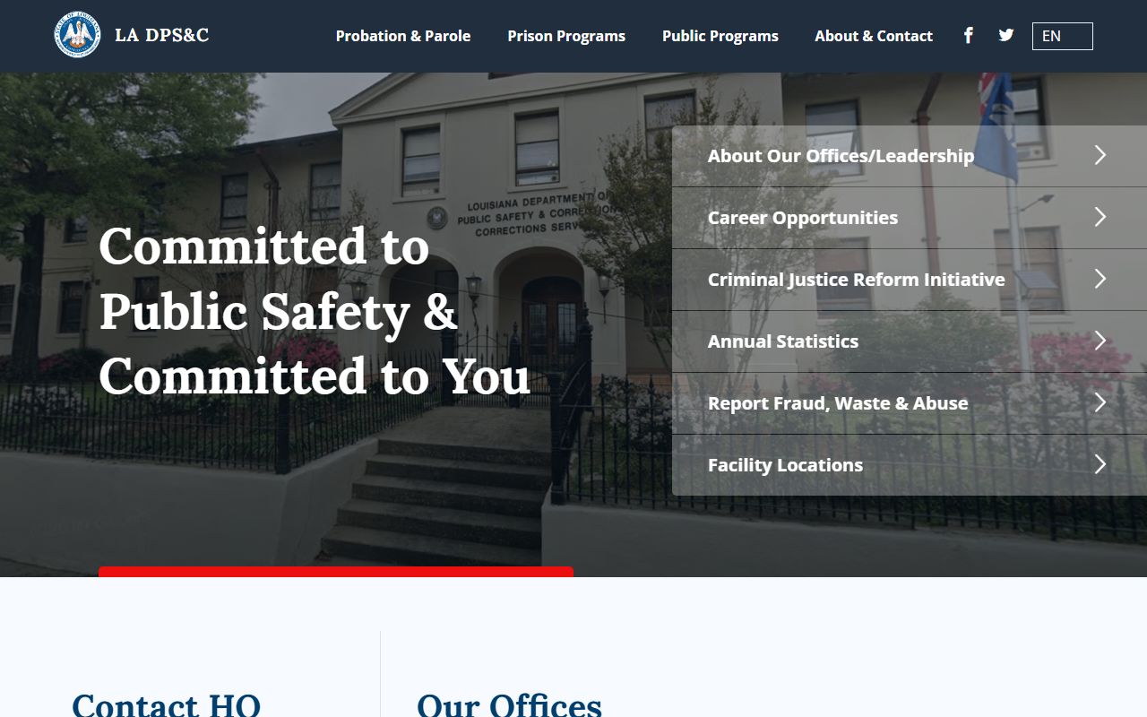 LA DPS and C inmate population agency structure page