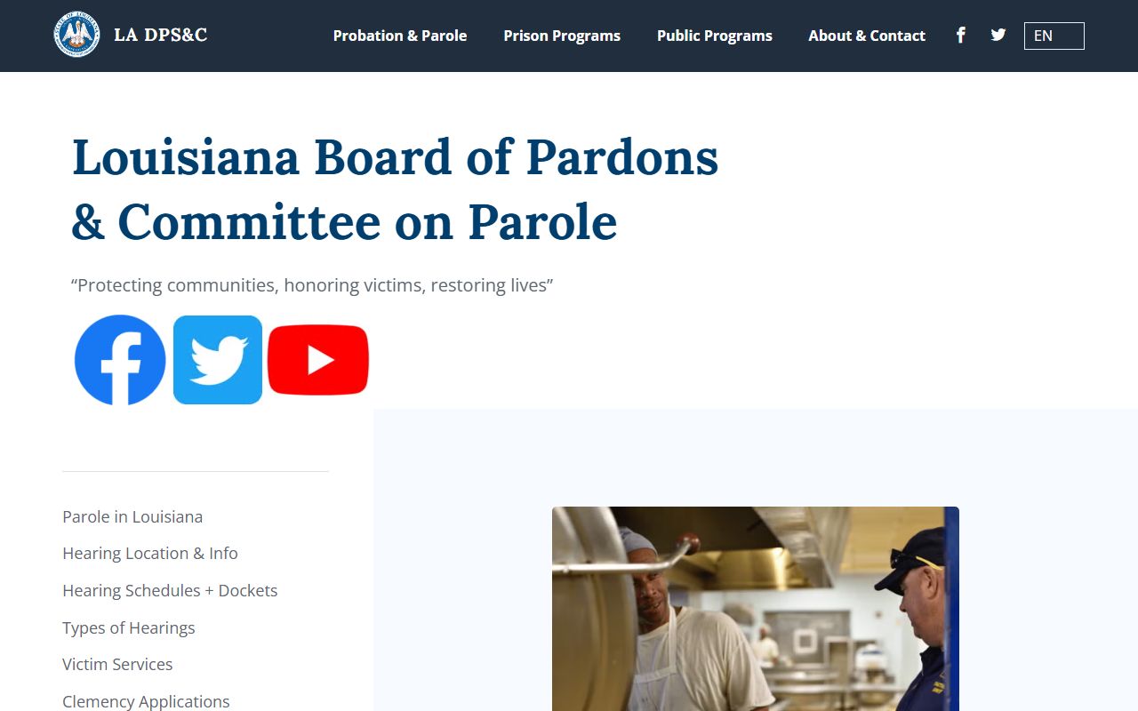 LA DPS and C inmate population pardons and parole page