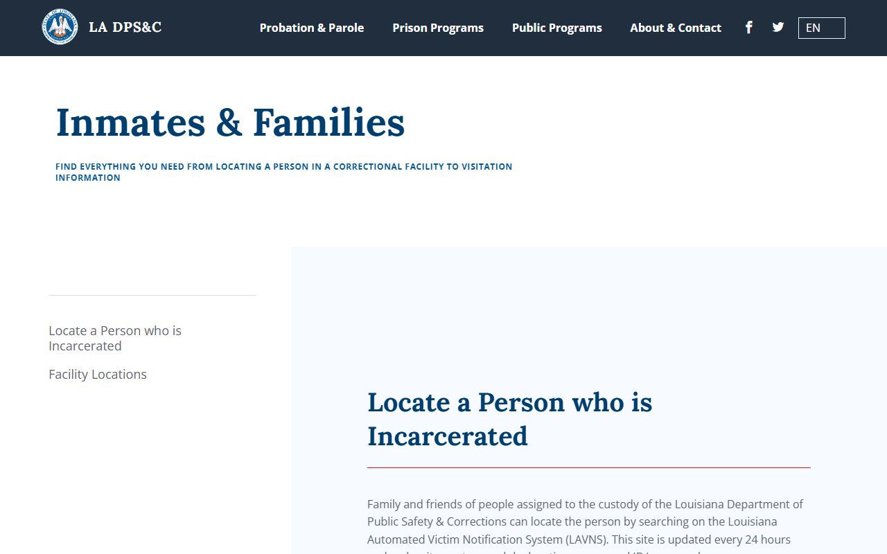 Louisiana inmate search LA DPS and C inmate information page