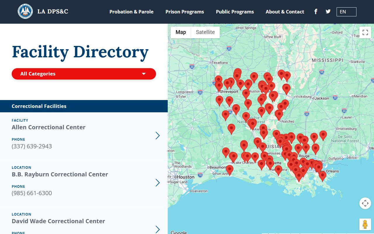 Louisiana inmate population statewide facility directory