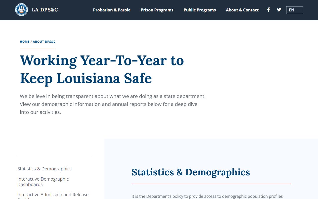 Louisiana inmate population annual statistics and briefing book source