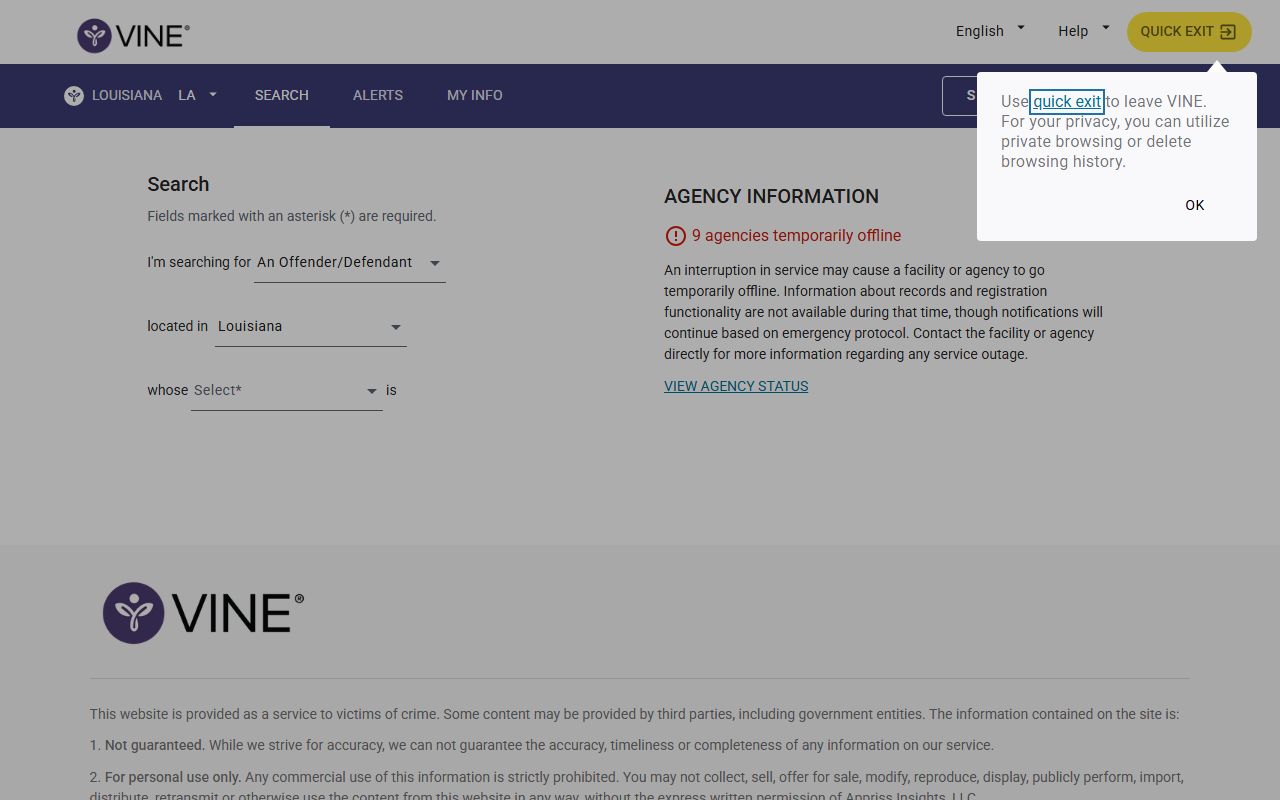 Louisiana inmate population VINELink person search